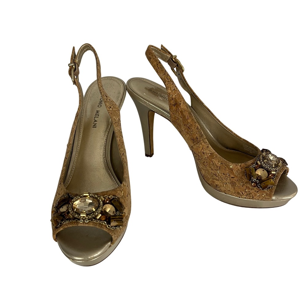 Antonio Melani Karena‎ Heels Women 10M Cork Jeweled Slingback Platform Stiletto